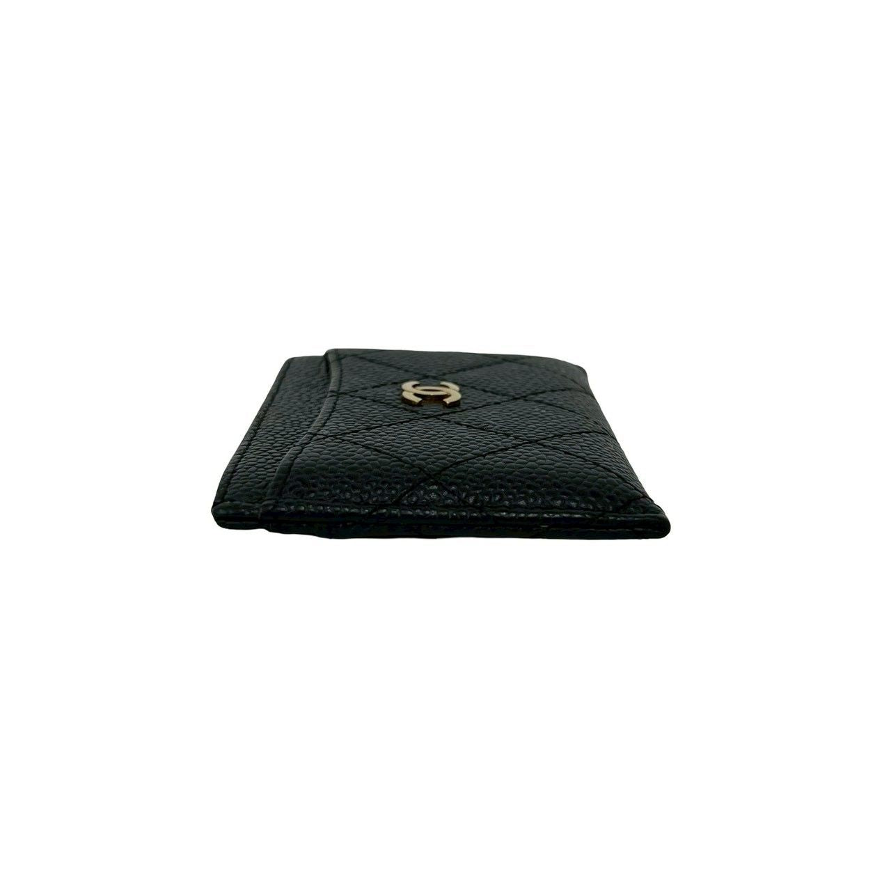 Chanel CC Logo Caviar Leather Card Case Black — view 5