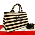 Prada Canapa Triangle Logo Border Canvas 2-Way Tote Shoulder