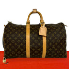 Louis Vuitton Keepall 45 Monogram Leather Boston Bag Brown with Lock