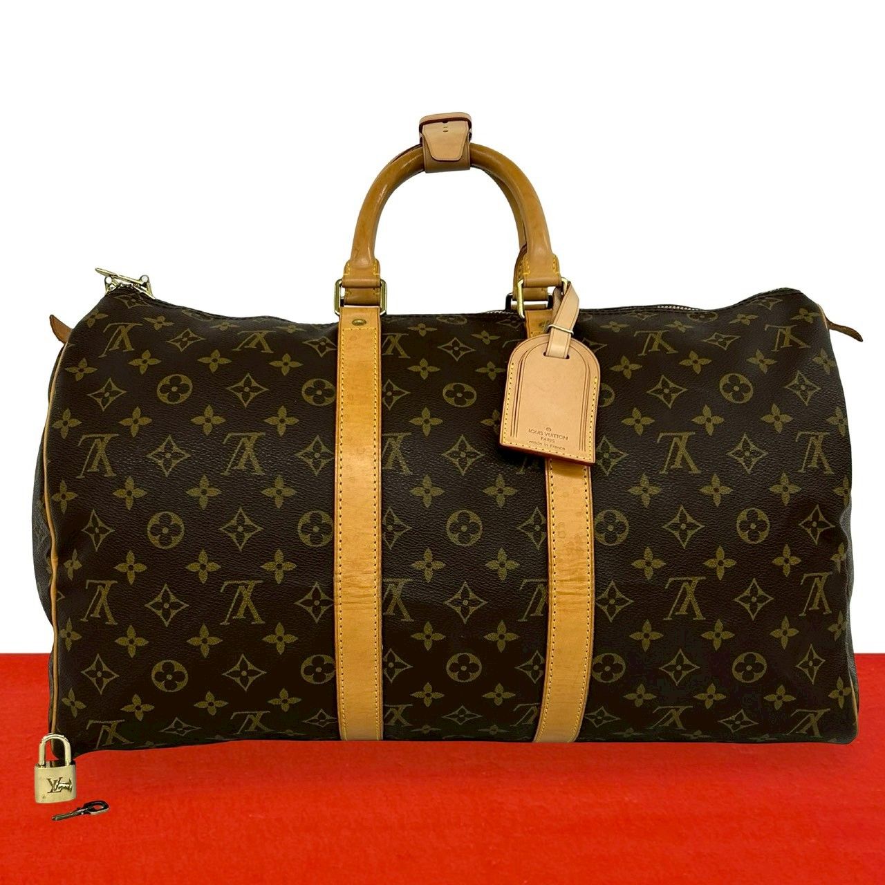 Louis Vuitton Keepall 45 Monogram Leather Boston Bag Brown with Lock
