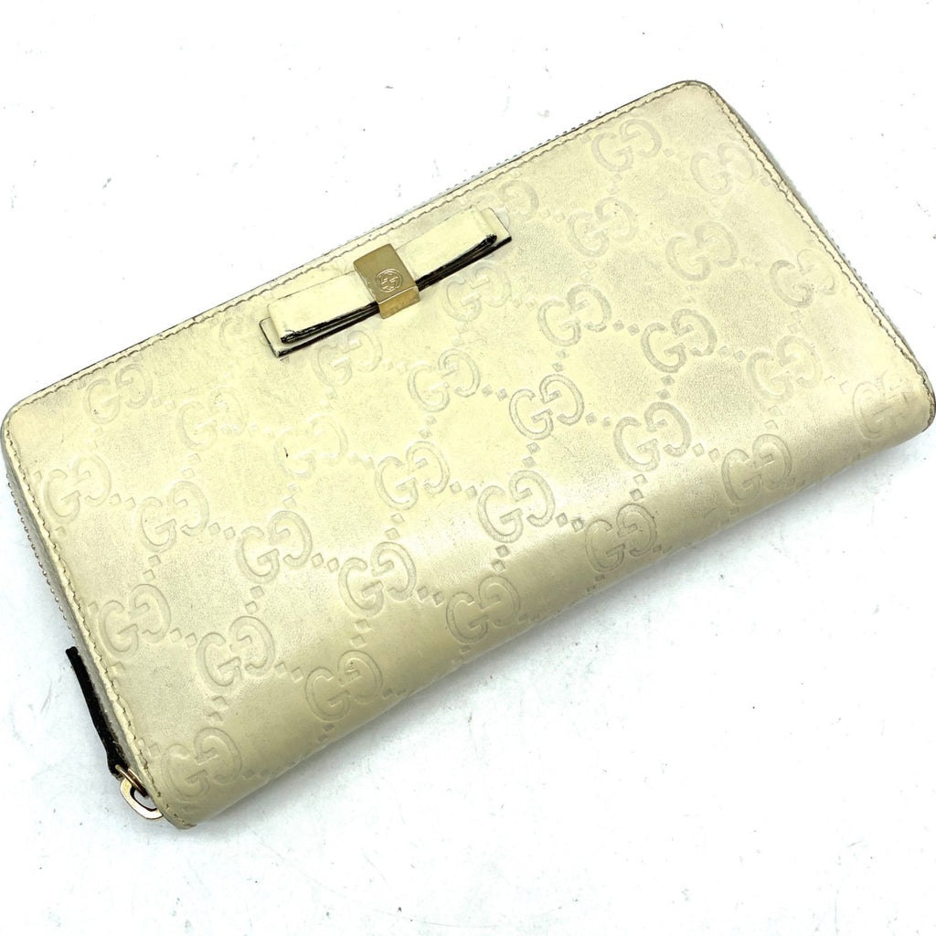 Gucci Wallet Guccissima Round Zip Leather White Card Billfold Coin — view 2