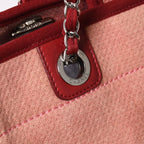 Chanel Deauville MM Chain Tote Bag CC Logo Pink Canvas Leather Silver — view 4