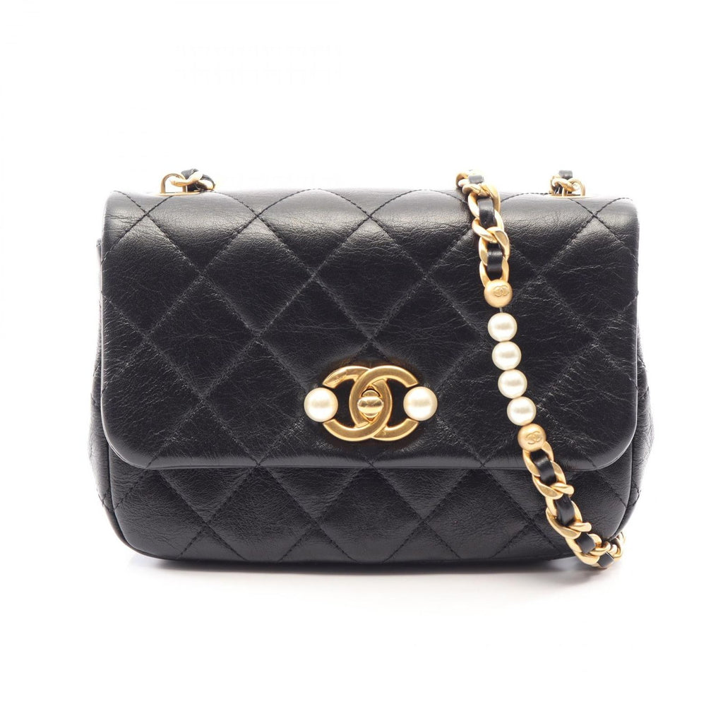 Chanel Shoulder Bag Quilted Black Leather Small Flap Chain