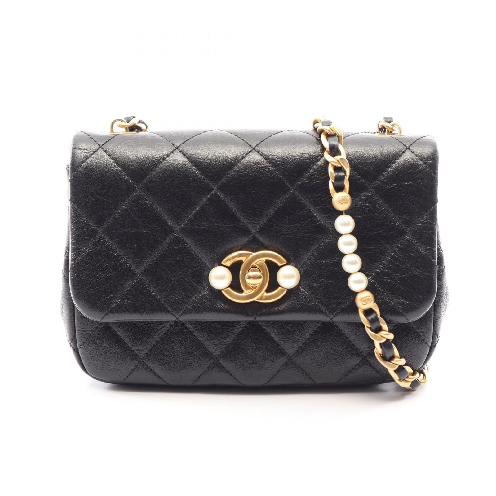 Chanel Shoulder Bag Quilted Black Leather Small Flap Chain