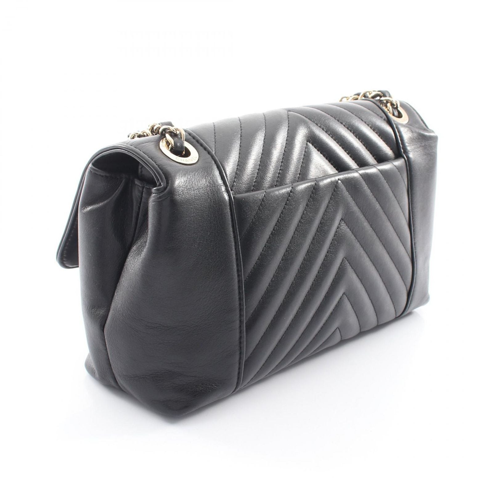 Chanel Shoulder Bag Blanc Stitch Black Lambskin Chain — view 2