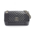 Chanel Shoulder Bag Blanc Stitch Black Lambskin Chain
