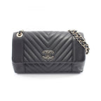 Chanel Shoulder Bag Blanc Stitch Black Lambskin Chain