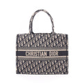 Dior Tote Book Oblique Embroidery Navy Canvas