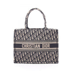 Dior Tote Book Oblique Embroidery Navy Canvas