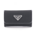 Prada Key Case Uzo Tessuto 6 Rows Black Nylon Saffiano Leather Triangle Logo