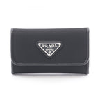 Prada Key Case Uzo Tessuto 6 Rows Black Nylon Saffiano Leather Triangle Logo