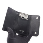 Prada Key Case Uzo Tessuto 6 Rows Black Nylon Saffiano Leather Triangle Logo — view 3