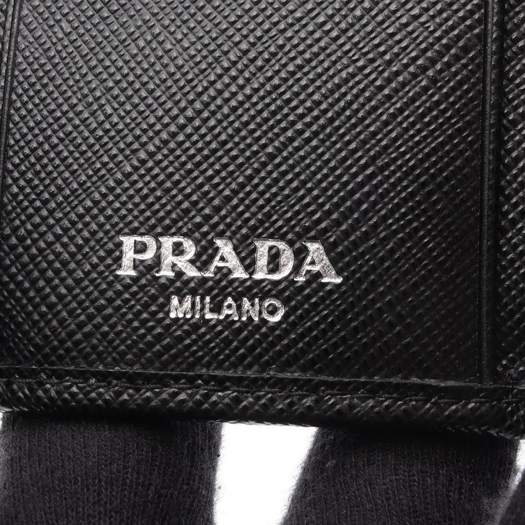 Prada Key Case Uzo Tessuto 6 Rows Black Nylon Saffiano Leather Triangle Logo — view 4