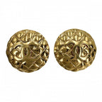 Chanel Earrings Quilted Round CC Logo Vintage 2 8 Gold