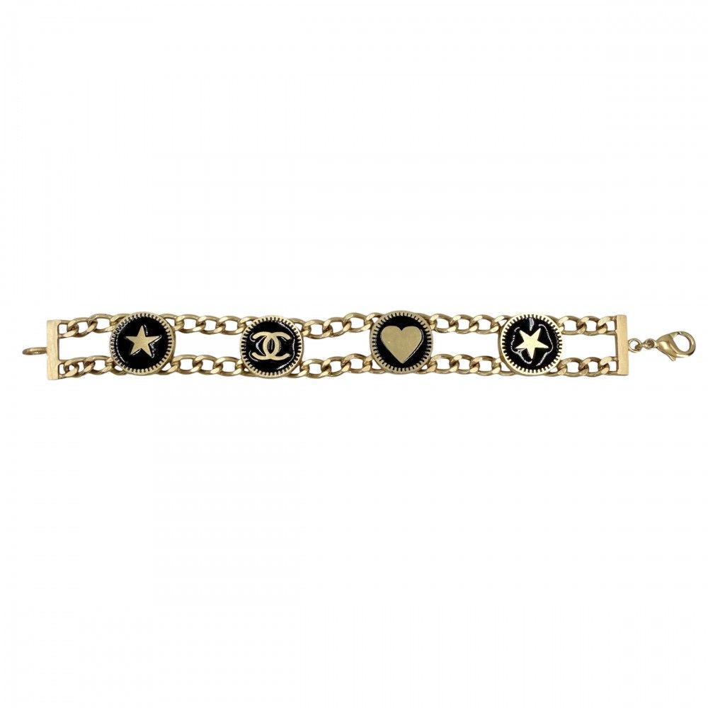 Chanel Bracelet Chain CC Logo Heart Star Black Gold