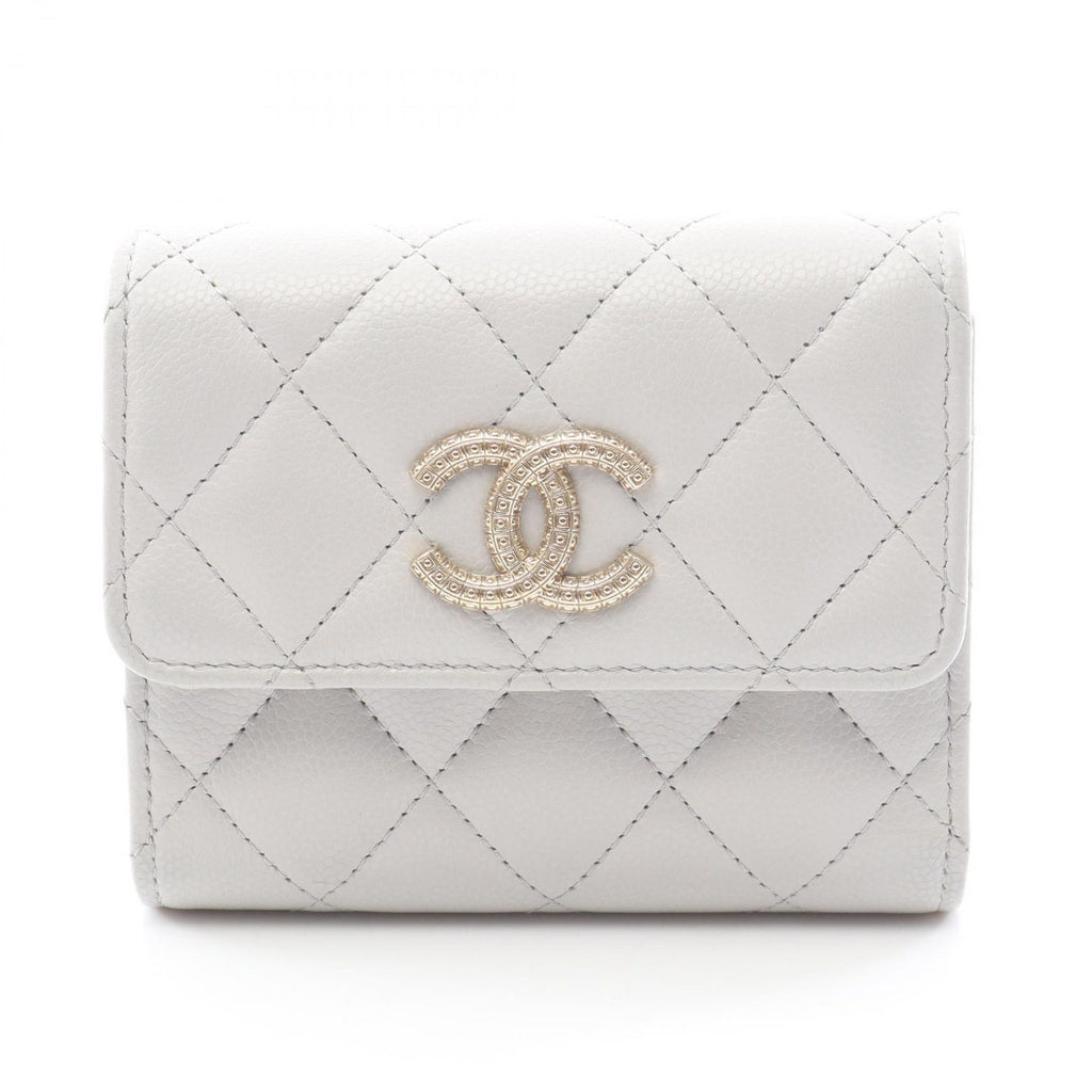 Chanel Trifold Wallet Quilted Pearl Gray Caviar Leather
