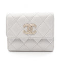 Chanel Trifold Wallet Quilted Pearl Gray Caviar Leather