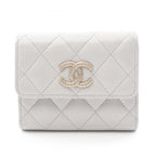 Chanel Trifold Wallet Quilted Pearl Gray Caviar Leather
