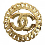 Chanel Brooch CC Logo Vintage Round Gold Plated