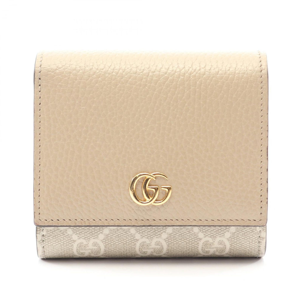Gucci Bifold Wallet GG Marmont Beige Leather Double Bicolor Compact