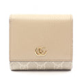 Gucci Bifold Wallet GG Marmont Beige Leather Double Bicolor Compact