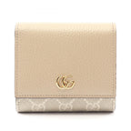 Gucci Bifold Wallet GG Marmont Beige Leather Double Bicolor Compact