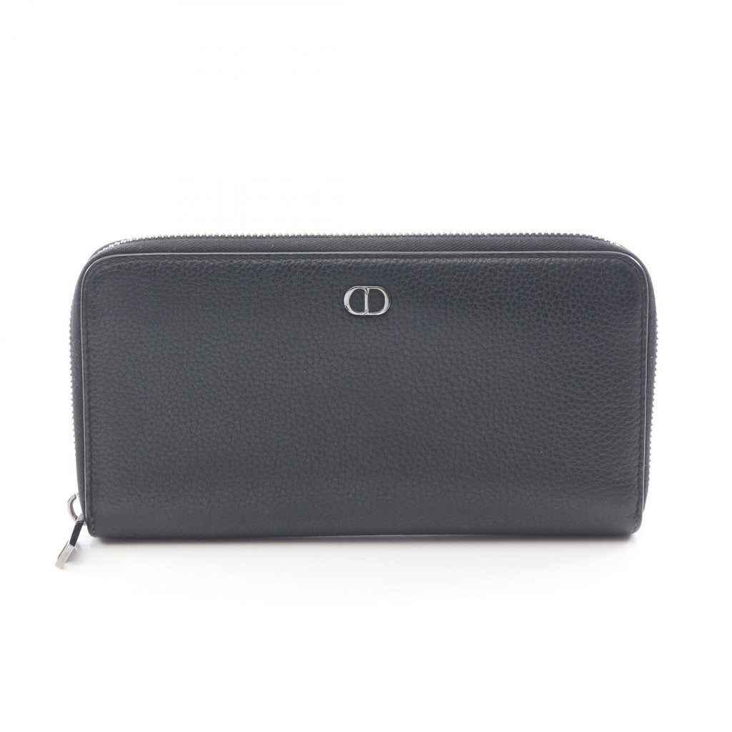 Dior Round Wallet CD Icon Long Zip Black Leather