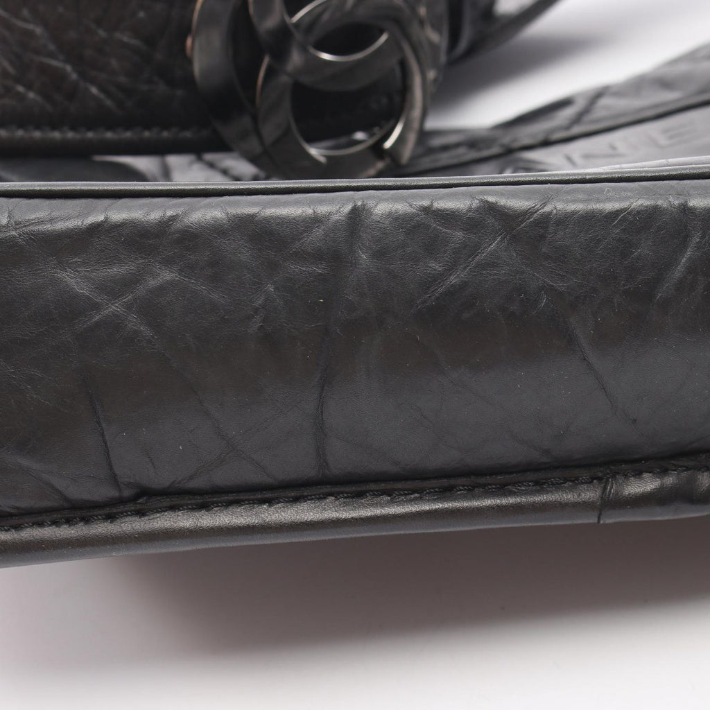 Chanel Shoulder Bag Quilted CC Logo Embossed Black Calf — view 9