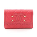 Chanel Bifold Wallet CC Filigree Quilted Red Caviar Leather