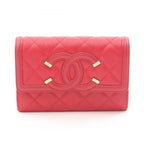 Chanel Bifold Wallet CC Filigree Quilted Red Caviar Leather