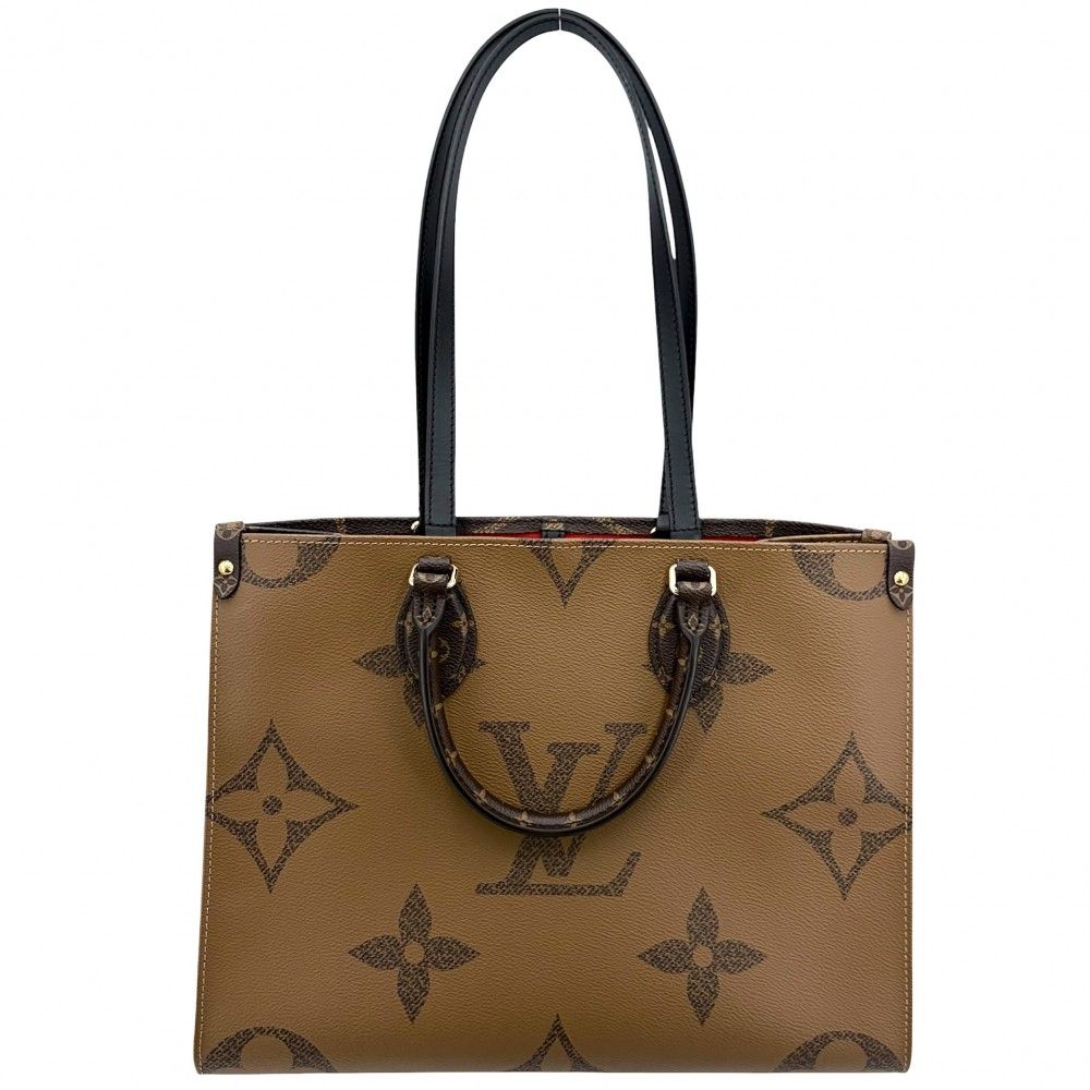 Louis Vuitton 2-Way On The Go Tote Shoulder Monogram Giant Reverse Brown Gold