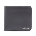 Prada Bifold Wallet Saffiano Corner Black Leather