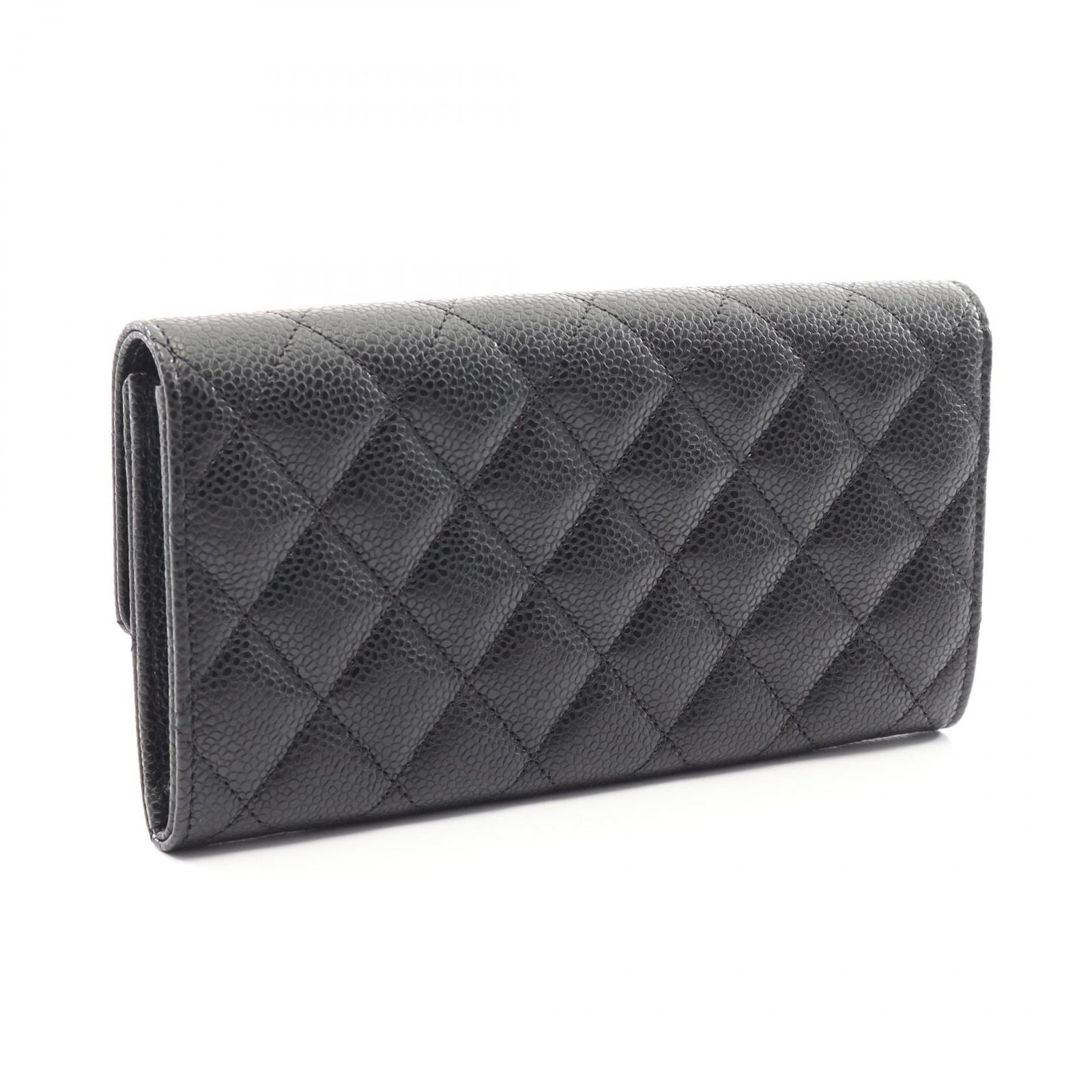 Chanel Bifold Wallet Quilted Black Caviar Leather Long Flap — view 2