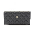 Chanel Bifold Wallet Quilted Black Caviar Leather Long Flap