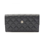 Chanel Bifold Wallet Quilted Black Caviar Leather Long Flap