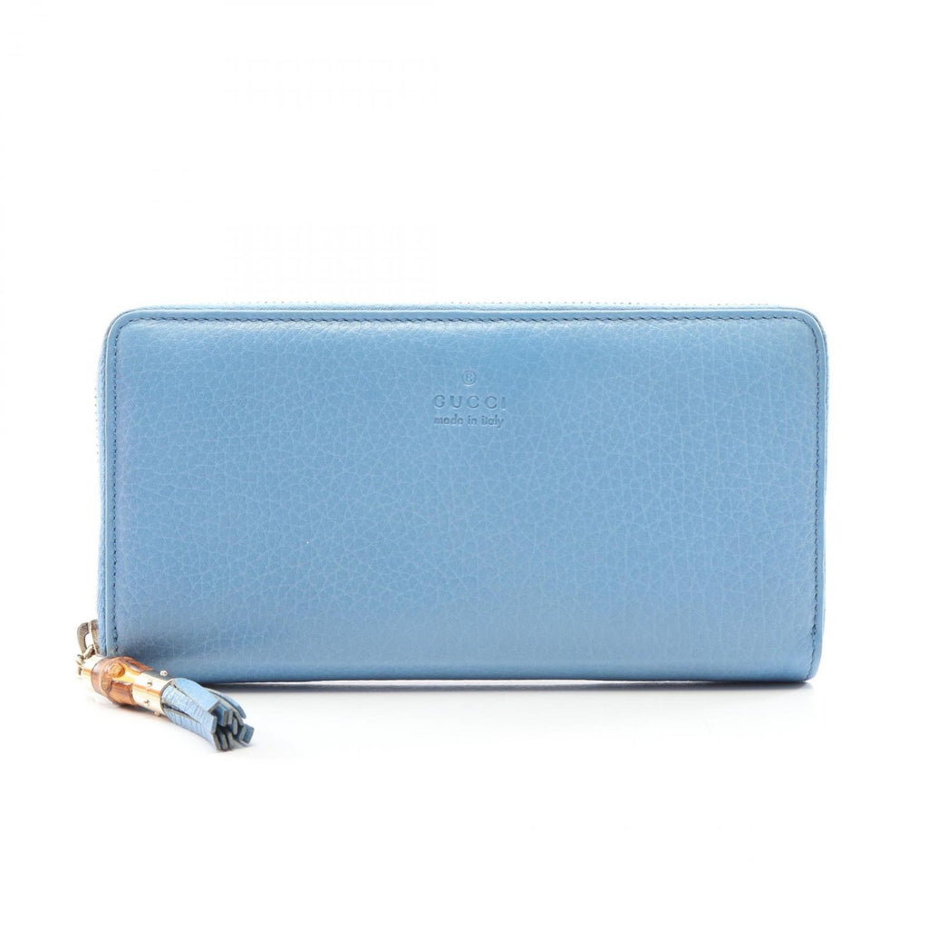 Gucci Round Wallet Bamboo Blue Leather