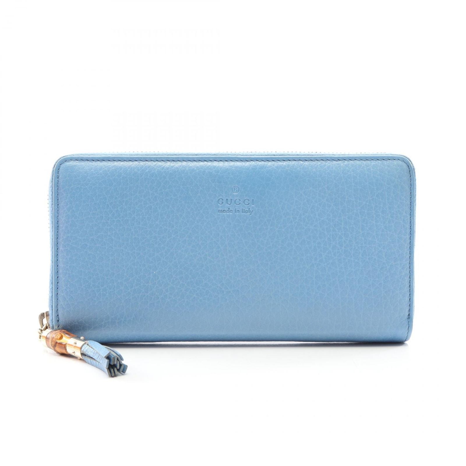 Gucci Round Wallet Bamboo Blue Leather