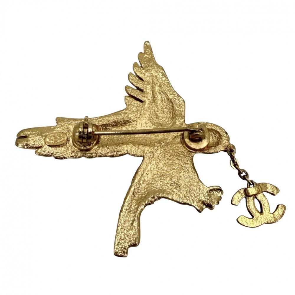 Chanel Brooch CC Logo Eagle Vintage Bird Motif Rhinestone Gold — view 2