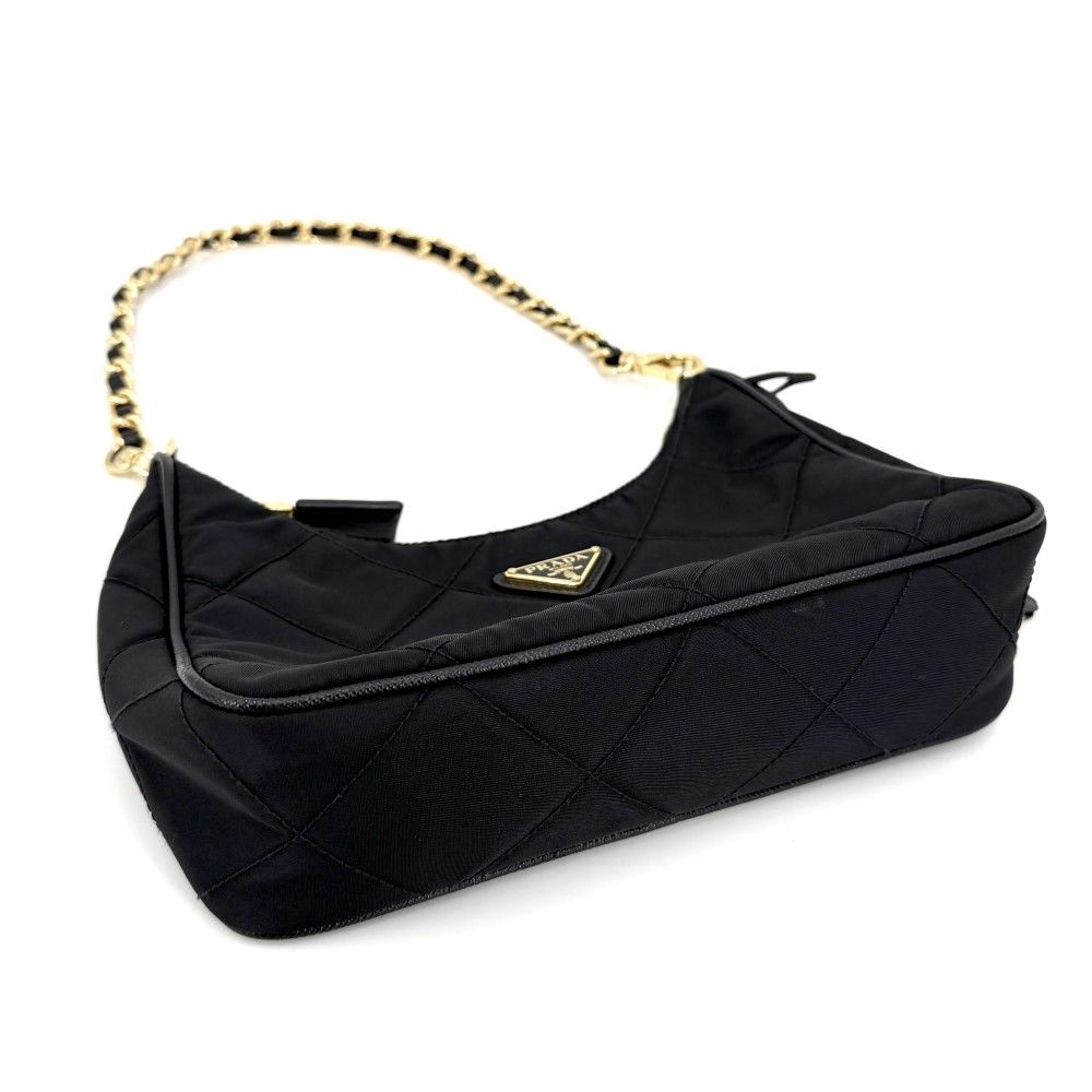 Prada 2-Way Triangle Logo Mini Bag Crossbody Quilted Nylon Black Gold — view 3