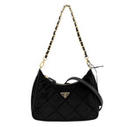Prada 2-Way Triangle Logo Mini Bag Crossbody Quilted Nylon Black Gold