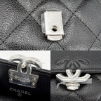 Chanel Coin Case Quilted CC Logo Purse Card Caviar Leather Black Silver — view 7