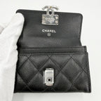 Chanel Coin Case Quilted CC Logo Purse Card Caviar Leather Black Silver — view 4