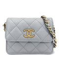 Chanel Shoulder Bag Mini Quilted CC Logo Crossbody Caviar Leather Gray Gold