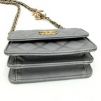 Chanel Shoulder Bag Mini Quilted CC Logo Crossbody Caviar Leather Gray Gold — view 3