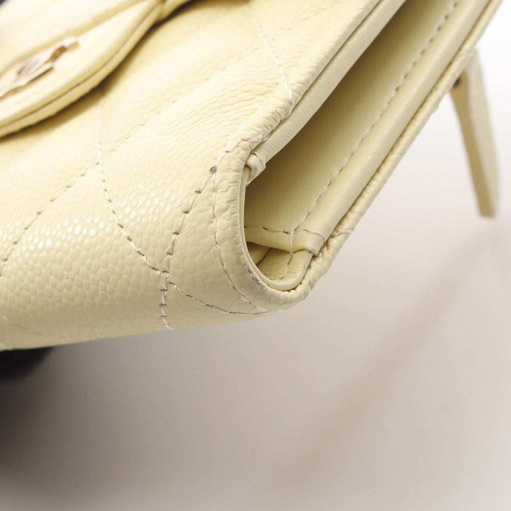 Chanel Trifold Wallet Classic Small Flap Pastel Yellow Caviar Leather Quilted — view 6