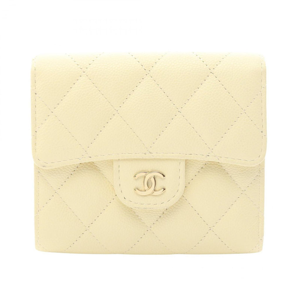 Chanel Trifold Wallet Classic Small Flap Pastel Yellow Caviar Leather Quilted