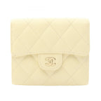 Chanel Trifold Wallet Classic Small Flap Pastel Yellow Caviar Leather Quilted