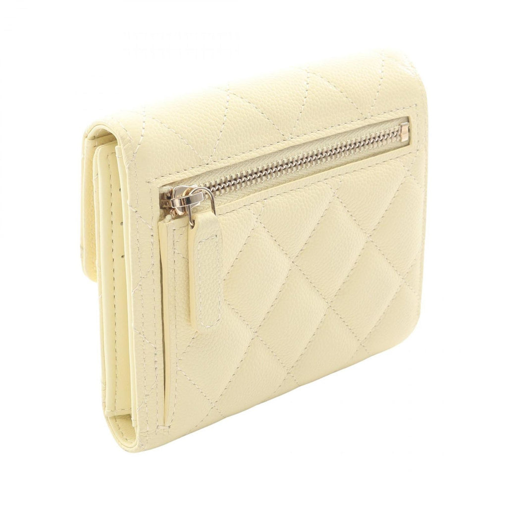 Chanel Trifold Wallet Classic Small Flap Pastel Yellow Caviar Leather Quilted — view 2