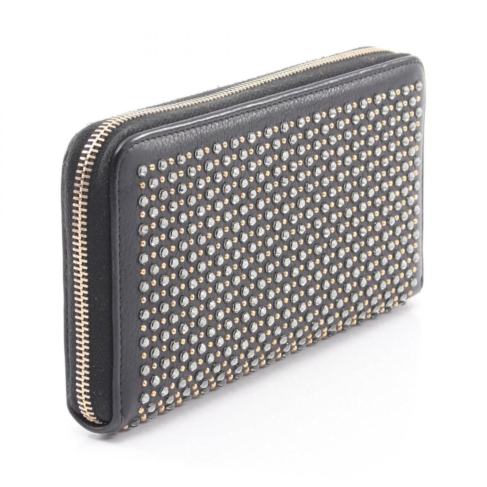 Chanel Round Wallet CC Logo Studs Black Leather — view 2