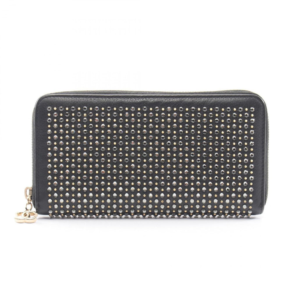 Chanel Round Wallet CC Logo Studs Black Leather